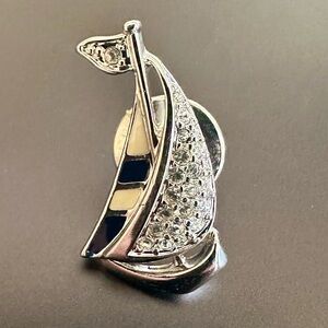 Vintage Swarovski Crystal Sailboat Pin Tie Tack Nautical Brooch